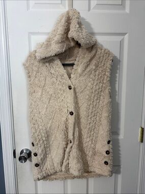 Cozy Hooded Faux Shearling Vest - Cream